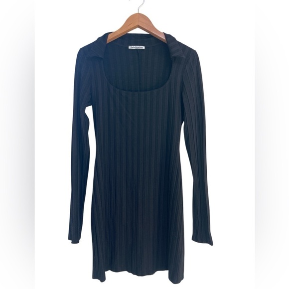 Reformation Vittoria Black Rib Long Sleeve Knit Dress Size Large - Picture 7 of 7